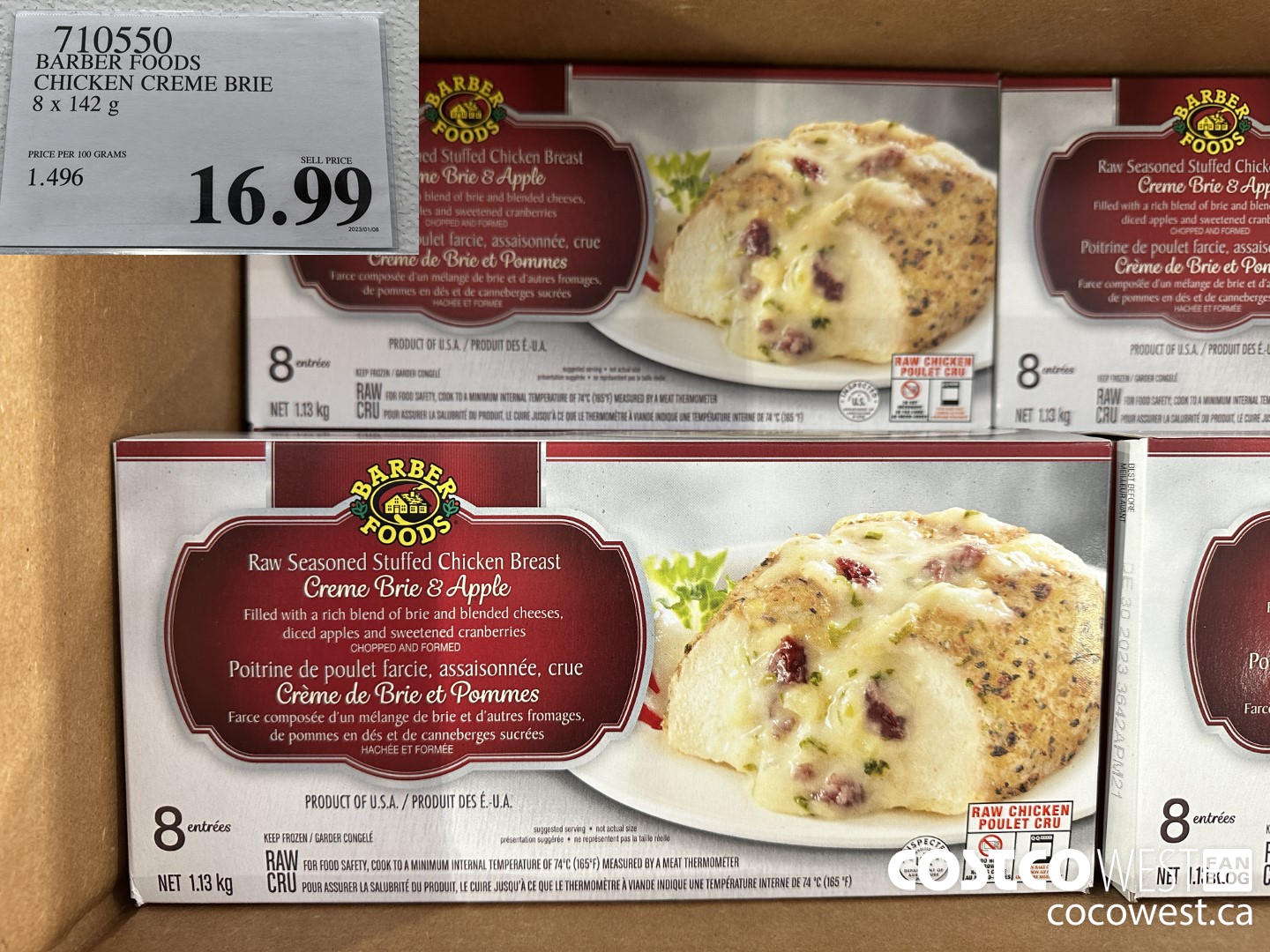 710550 BARBER FOODS CHICKEN CREME BRIE 8 X 142G $16.99