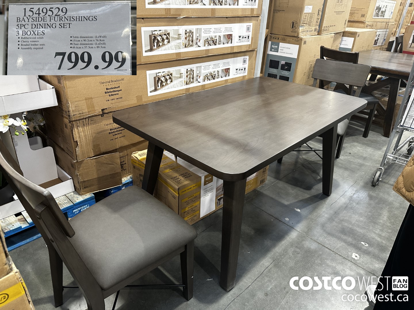 1549529 BAYSIDE FURNISHINGS 5PC DINING SET 3 BOXES $799.99