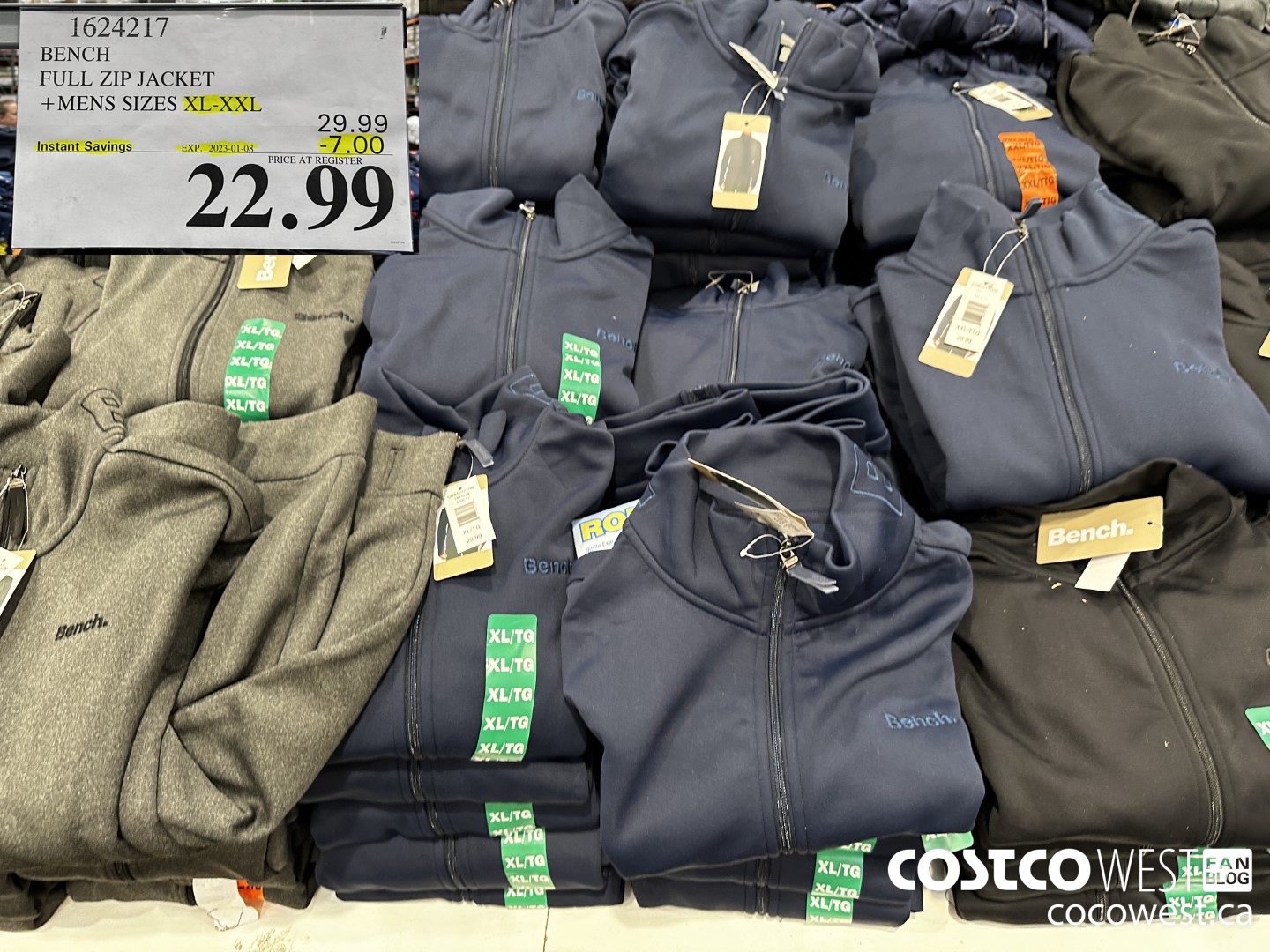 1624217 BENCH FULL ZIP JACKET MENS SIZES XL-XXL ($7.00 INSTANT SAVINGS EXPIRES ON 2023-01-08) $22.99