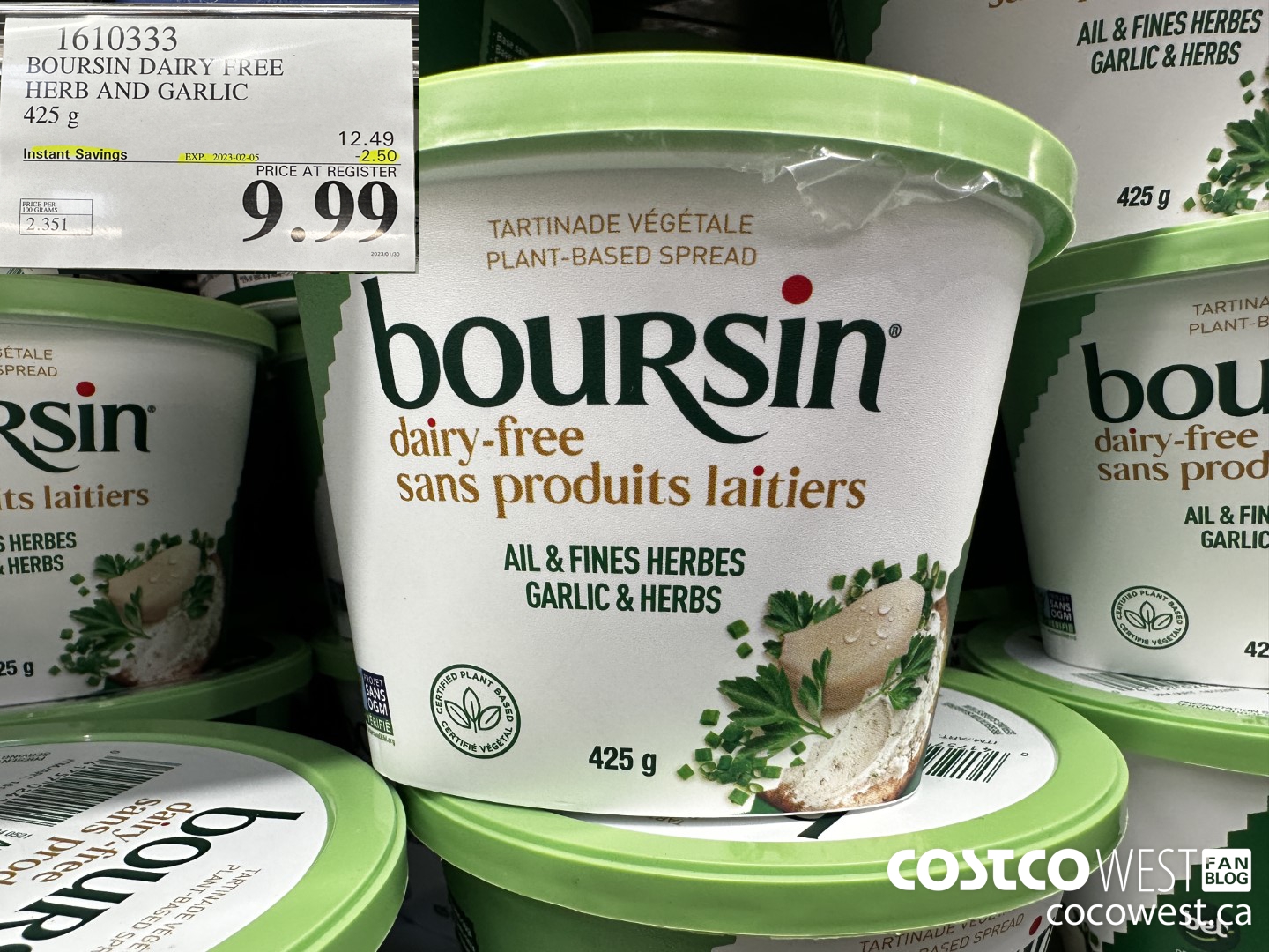 1610333 BOURSIN DAIRY FREE HERB AND GARLIC 425 g ($2.50 INSTANT SAVINGS EXPIRES ON 2023-02-05) $9.99