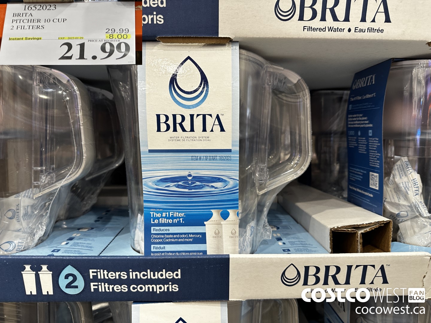 1652023 BRITA PITCHER 10 CUP 2 FILTERS ($8.00 INSTANT SAVINGS EXPIRES ON 2023-01-29) $21.99