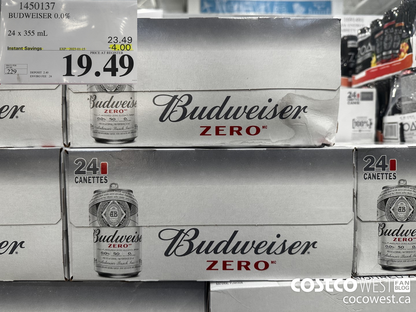 1450137 BUDWEISER 0.0% 24 x 355 mL ($4.00 INSTANT SAVINGS EXPIRES ON 2023-01-15) $19.49
