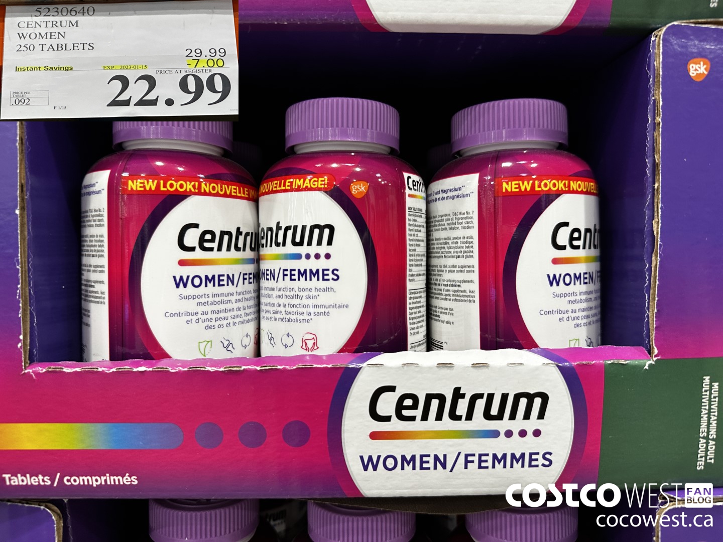 5230640 CENTRUM WOMEN 250 TABLETS ($7.00 INSTANT SAVINGS EXPIRES ON 2023-01-15) $22.99