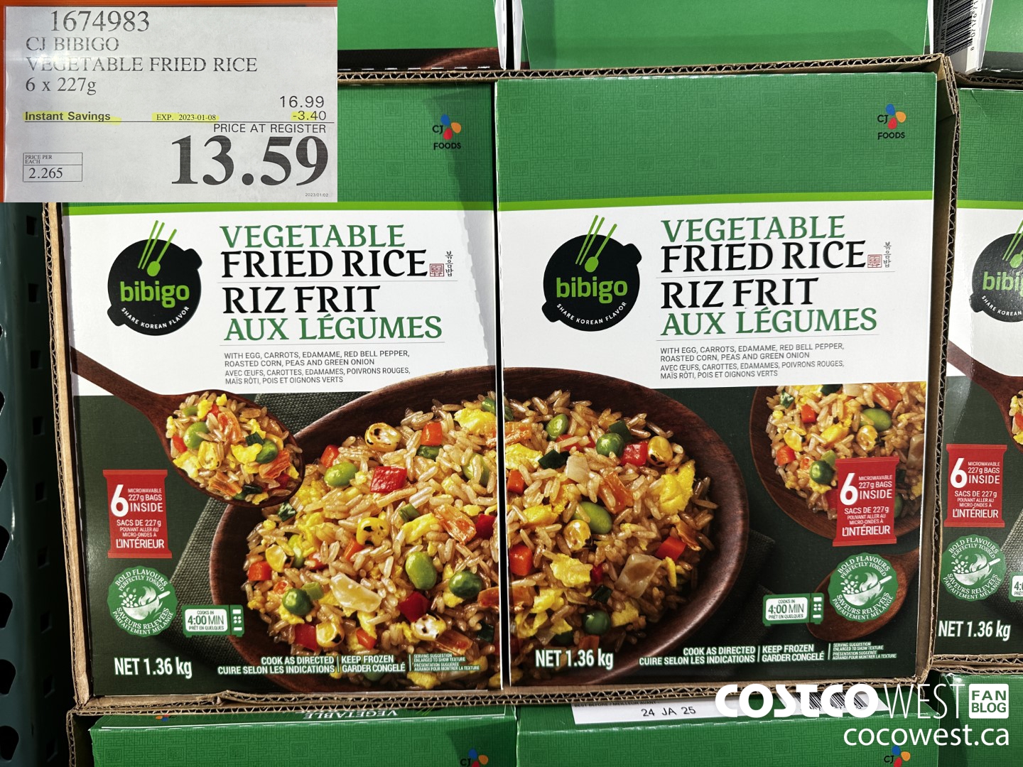 1674983 CJ BIBIGO VEGETABLE FRIED RICE 6 X 227G ($3.40 INSTANT SAVINGS EXPIRES ON 2023-01-08) $13.59