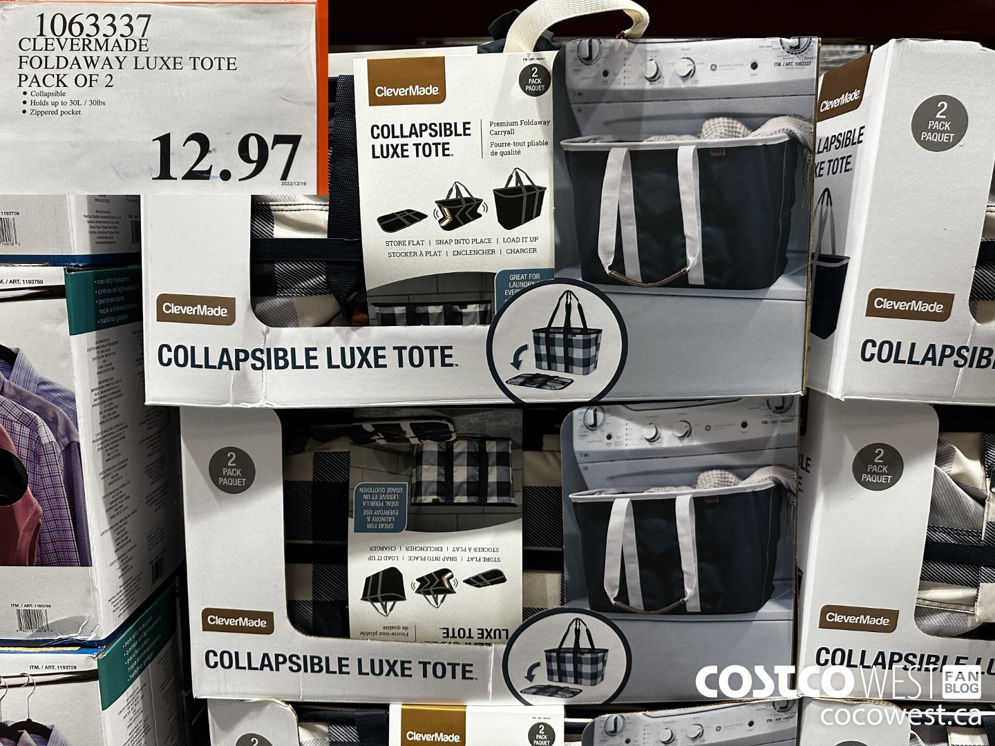 1063337 CLEVERMADE FOLDAWAY LUXE TOTE PACK OF 2 $12.97