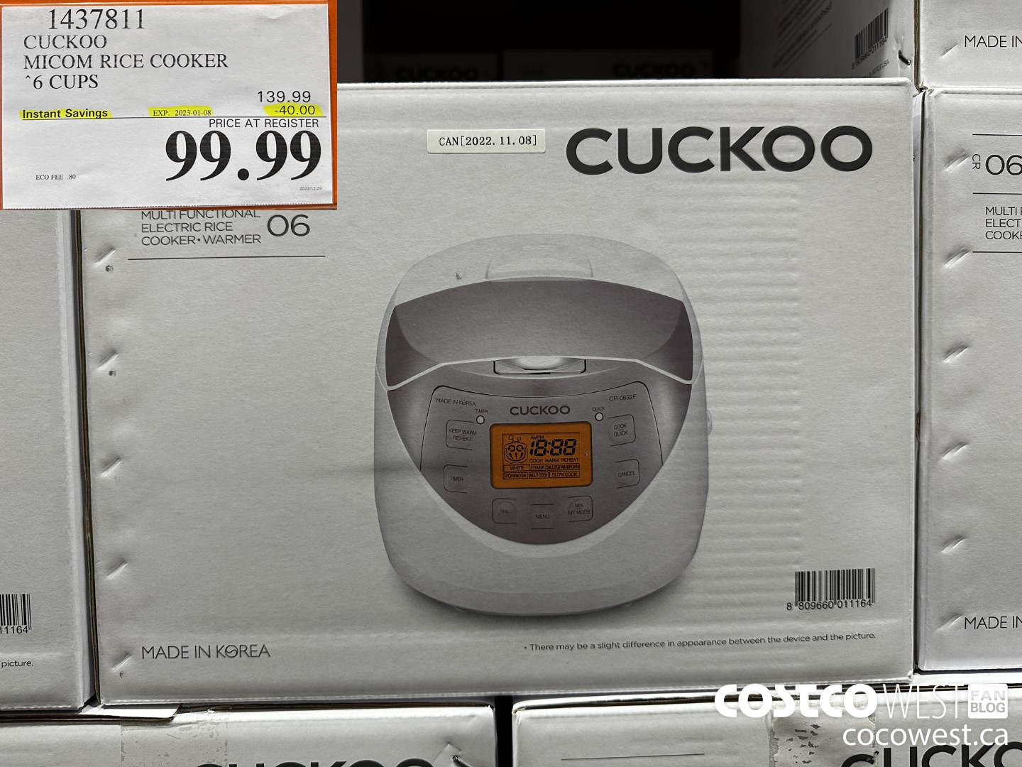 1437811 CUCKOO MICOM RICE COOKER 6 CUPS ($40.00 INSTANT SAVINGS EXPIRES ON 2023-01-08) $99.99