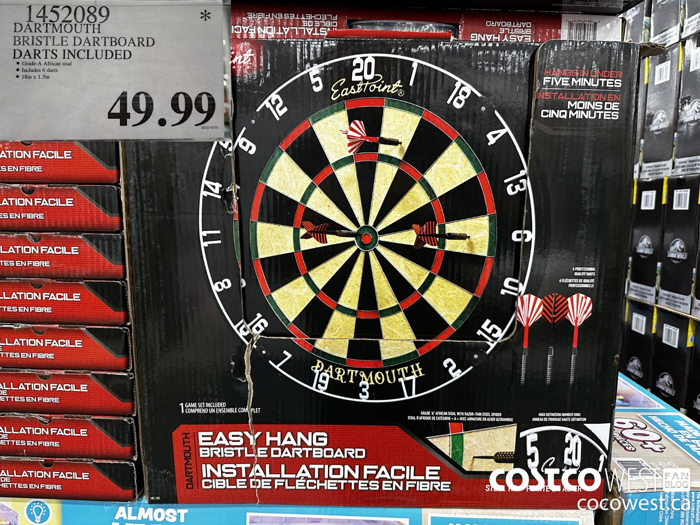 1452089 DARTMOUTH BRISTLE DARTBOARD DARTS INCLUDED $49.99