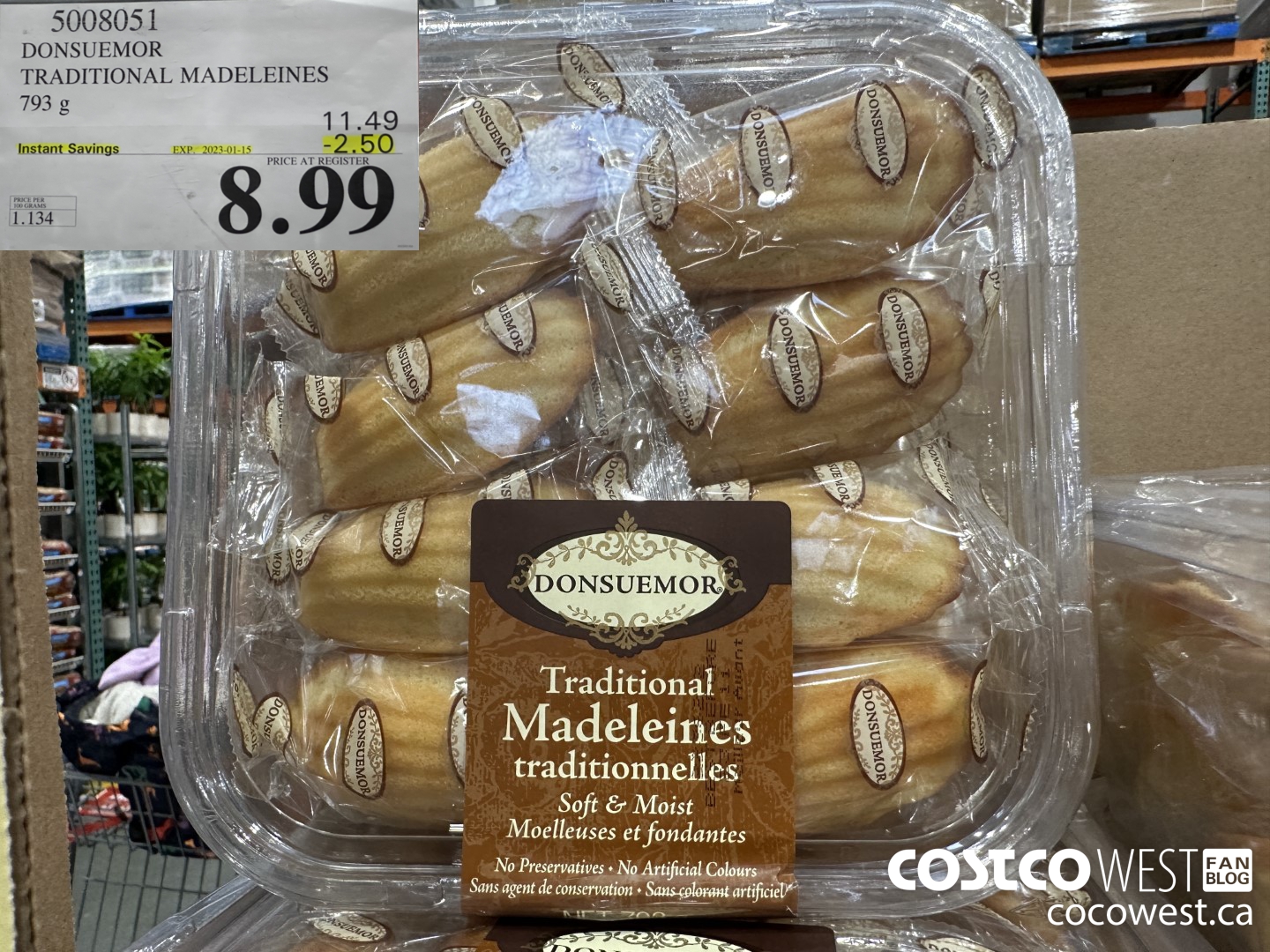 5008051 DONSUEMOR TRADITIONAL MADELEINES 793 g ($2.50 INSTANT SAVINGS EXPIRES ON 2023-01-15) $8.99