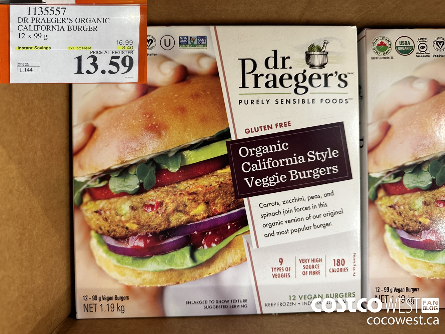 1135557 DR PRAEGER'S ORGANIC CALIFORNIA BURGER 12 x 99 g ($3.40 INSTANT SAVINGS EXPIRES ON 2023-02-05) $13.59