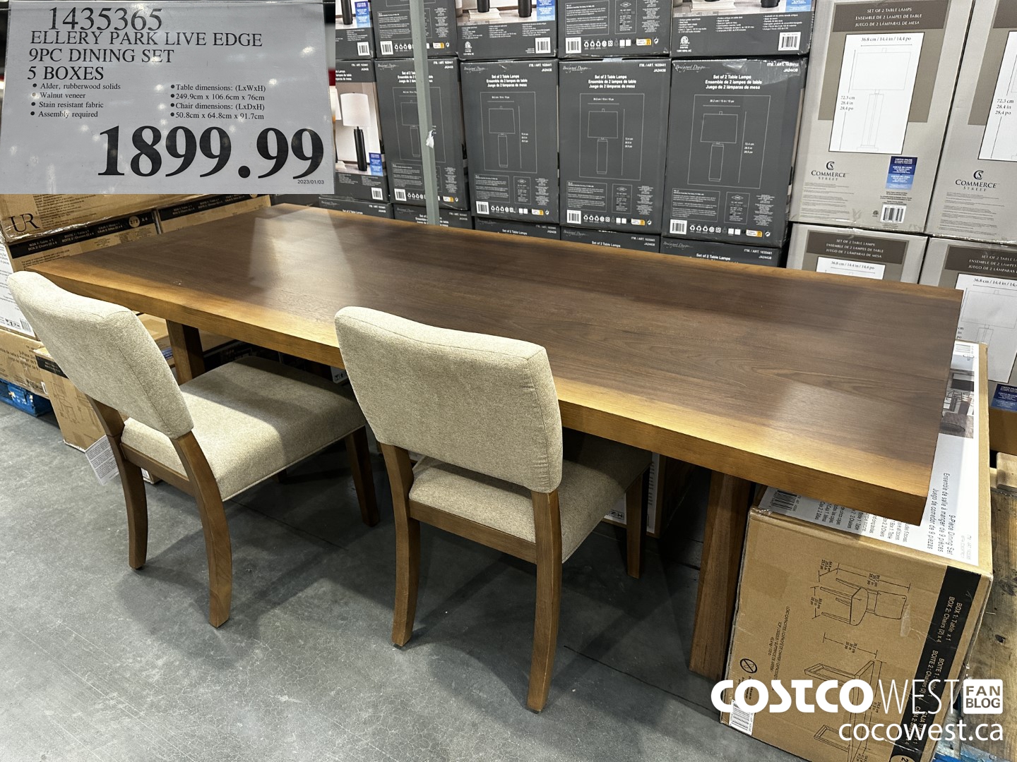 1435365 ELLERY PARK LIVE EDGE 9PC DINING SET 5 BOXES $1899.99