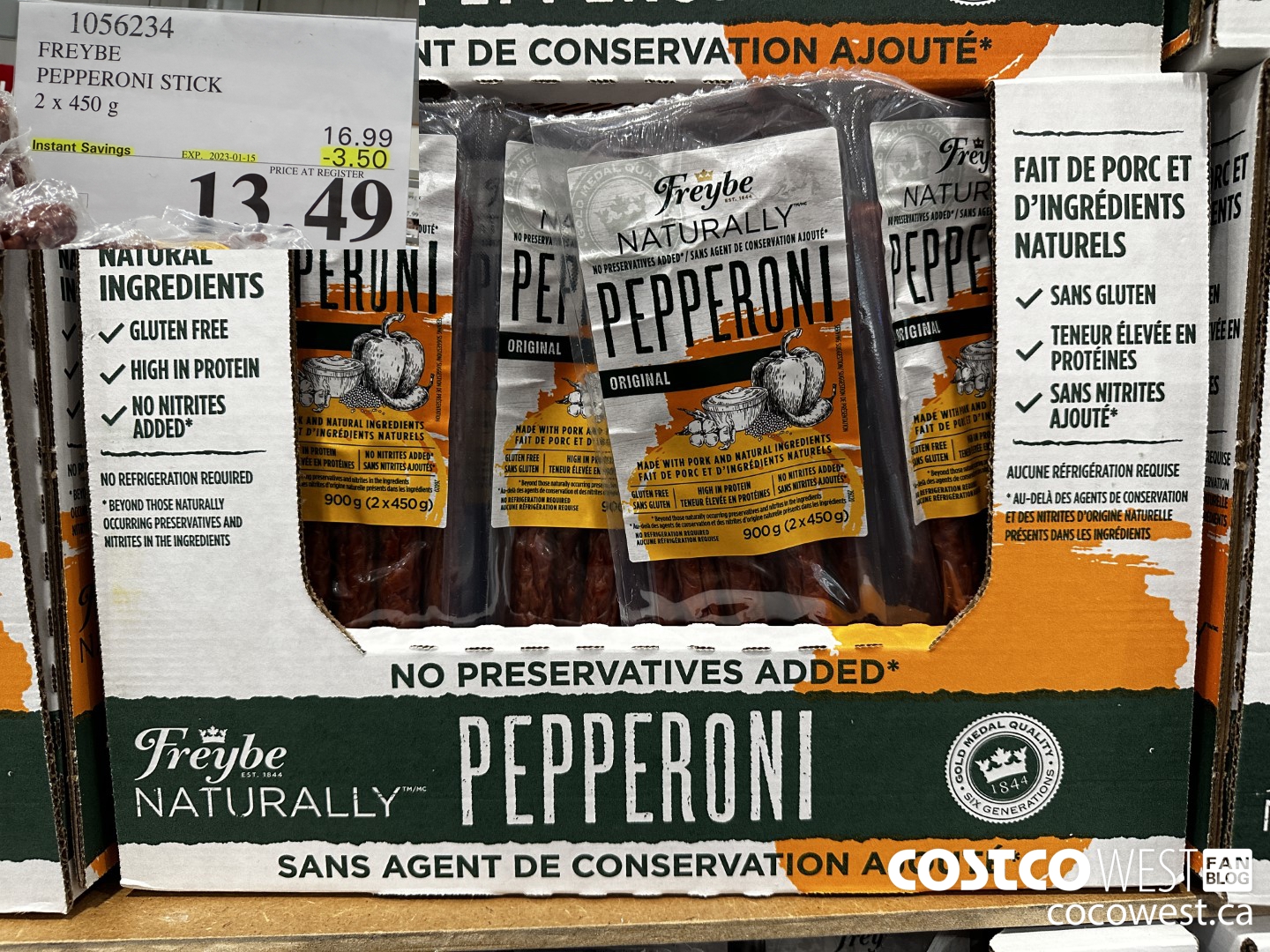 1056234 FREYBE PEPPERONI STICK 2 x 450g ($3.50 INSTANT SAVINGS EXPIRES ON 2023-01-15) $13.49