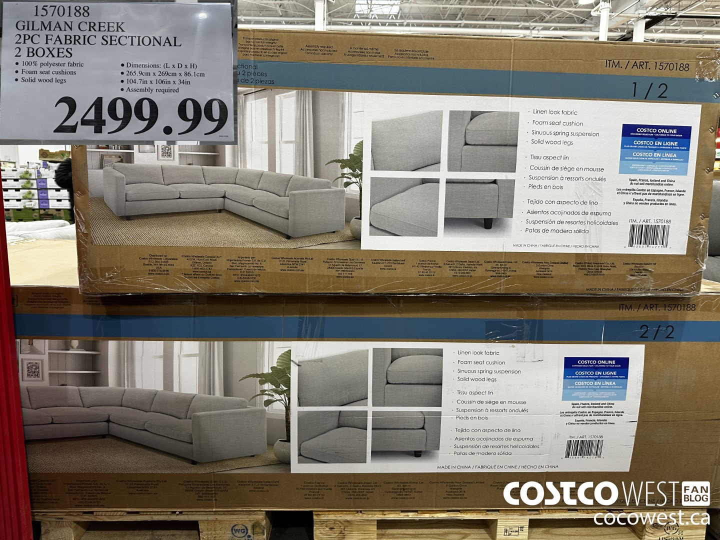 1570188 GILMAN CREEK 2PC FABRIC SECTIONAL 2 BOXES $2499.99