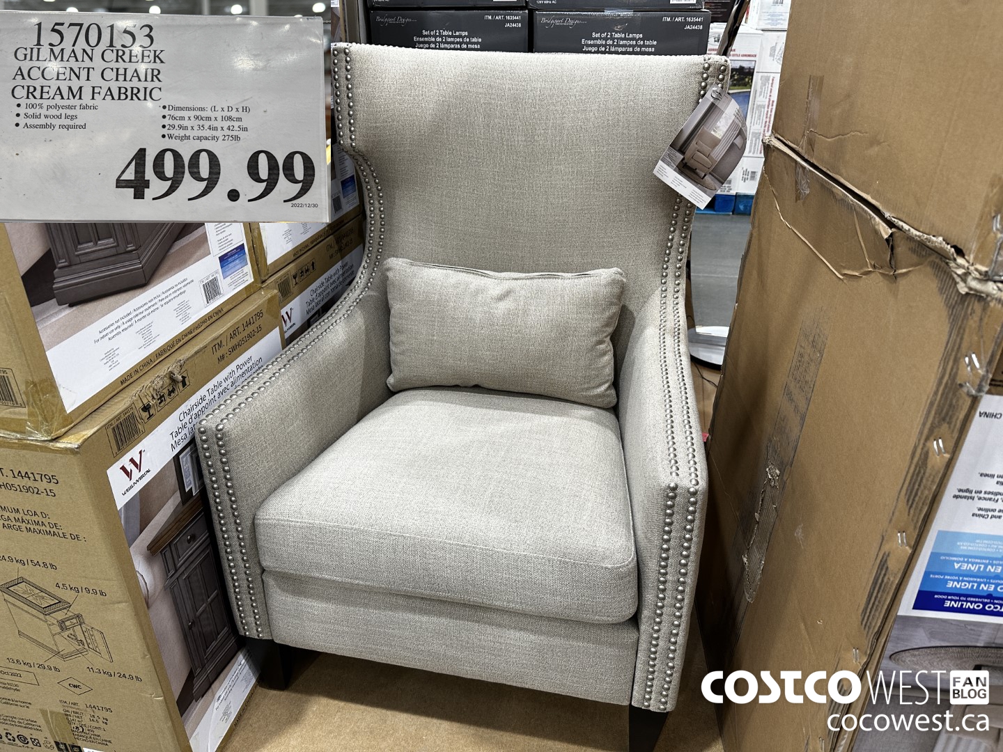 1570153 GILMAN CREEK ACCENT CHAIR CREAM FABRIC $499.99