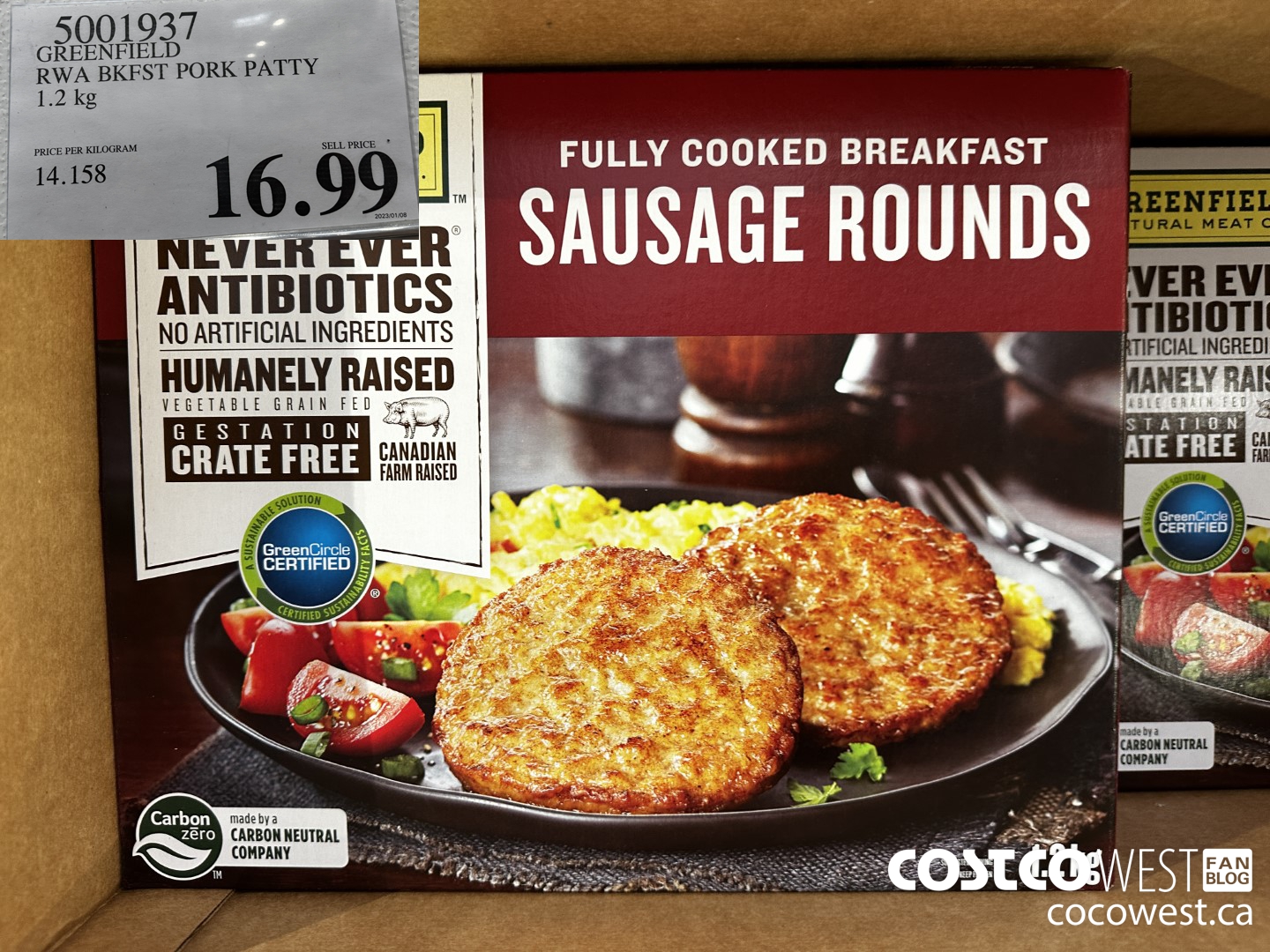 5001937 GREENFIELD RWA BKFST PORK PATTY 1.2 kg $16.99