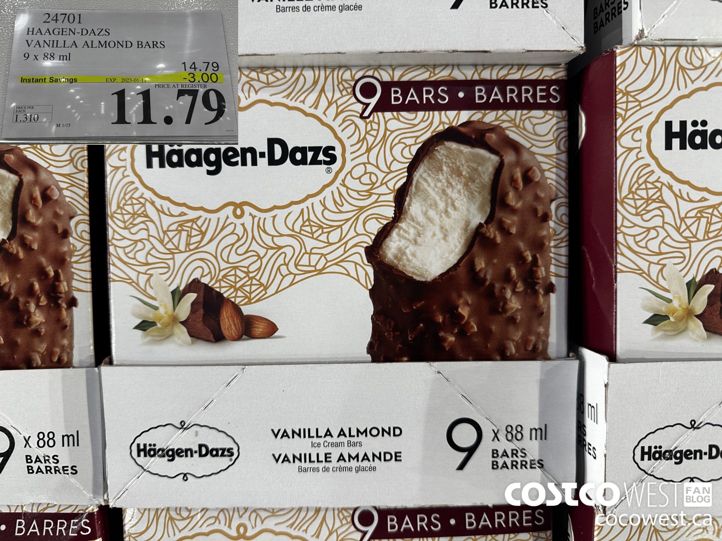24701 HAAGEN-DAZS ICE CREAM BARS 9 x 88 ml ($3.00 INSTANT SAVINGS EXPIRES ON 2023-01-11) $11.79