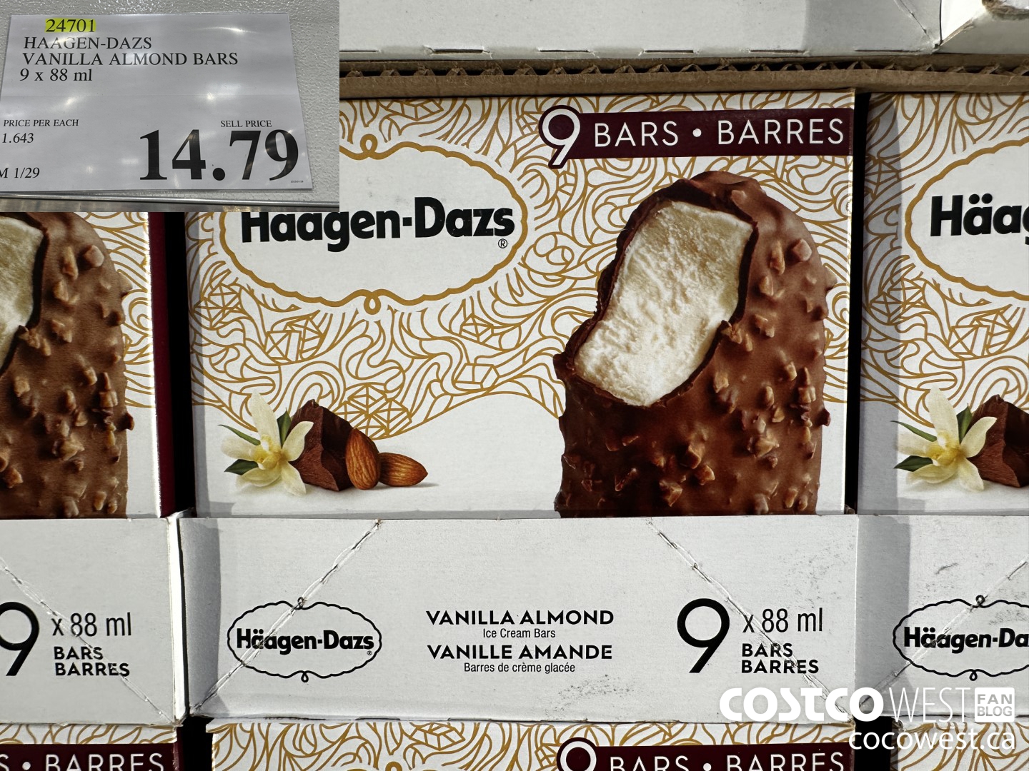 24701 HAAGEN-DAZS ICE CREAM BARS 9 x 88 ml $14.79