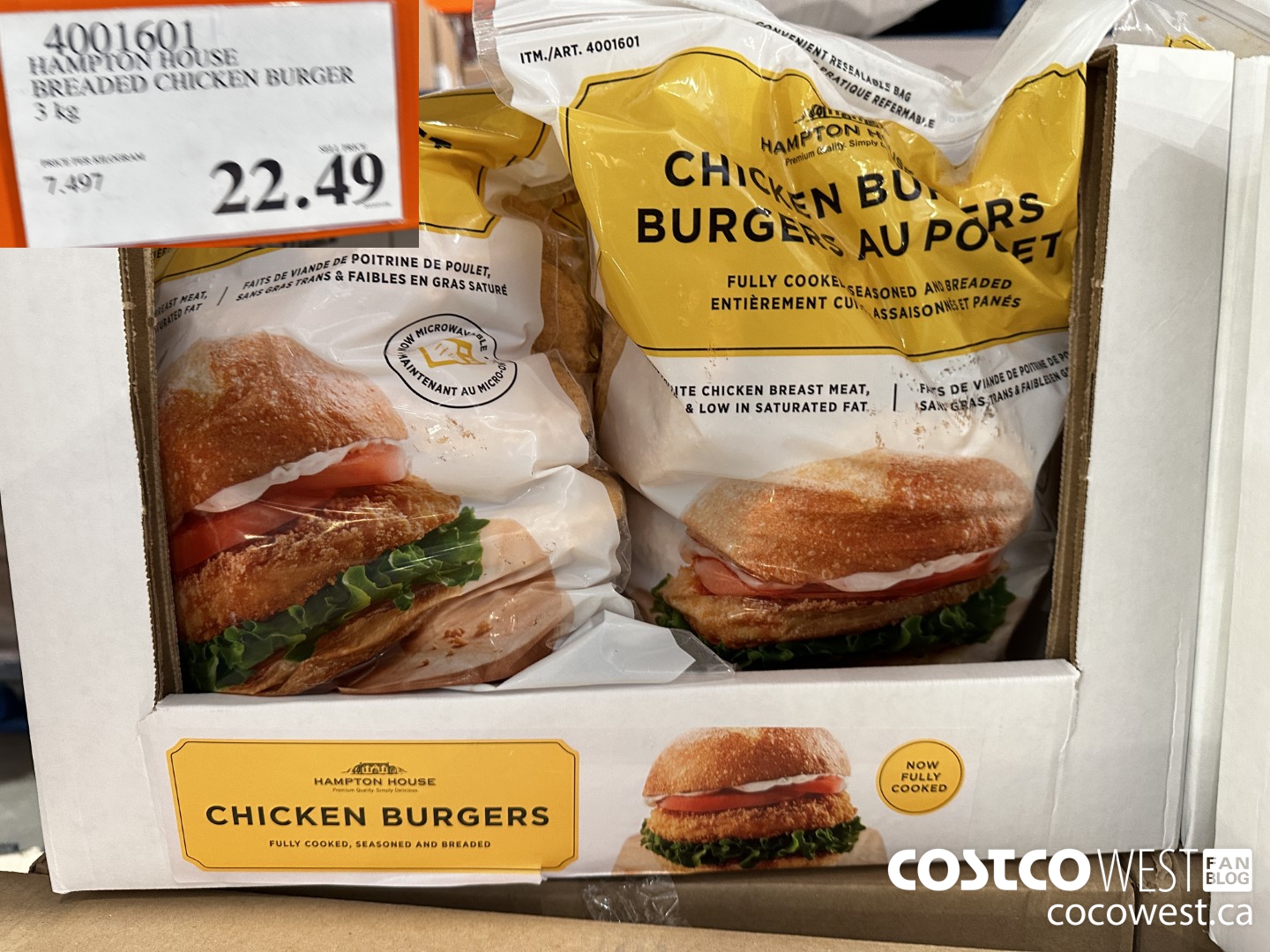 4001601 HAMPTON HOUSE BREADED CHICKEN BURGER 3 kg $22.49