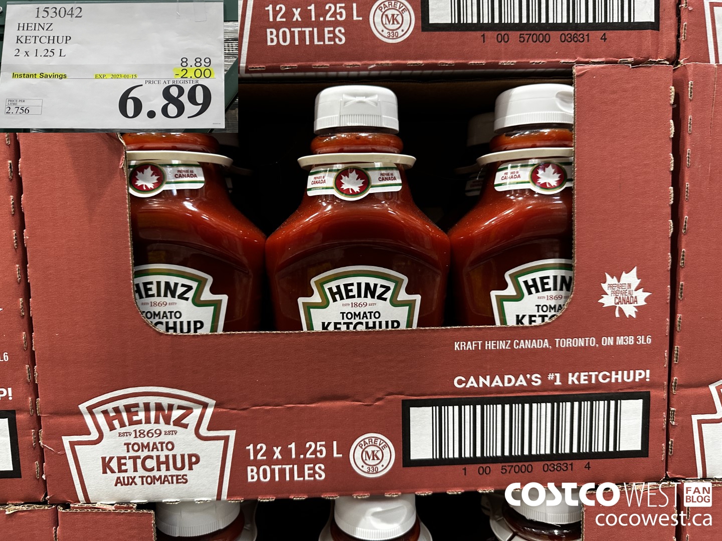 153042 HEINZ KETCHUP 2 x 1.25 L ($2.00 INSTANT SAVINGS EXPIRES ON 2023-01-15) $6.89