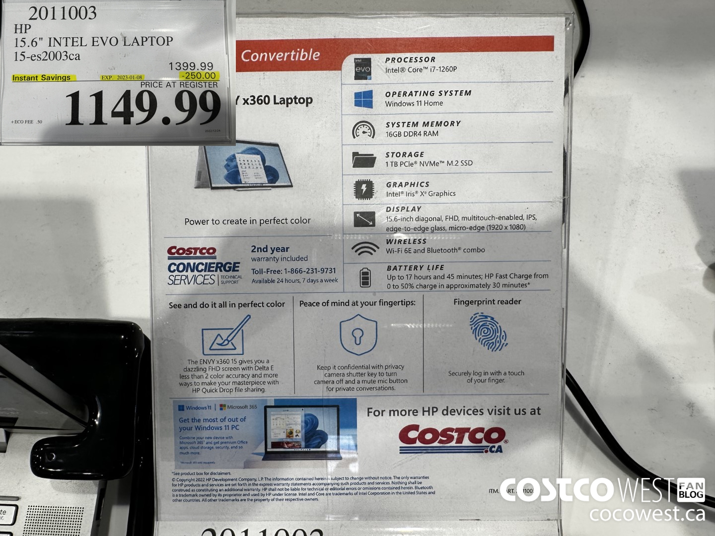 2011003 HP 15.6IN LAPTOP COMPUTER 15-ES2003CA ($250.00 INSTANT SAVINGS EXPIRES ON 2023-01-08) $1149.99