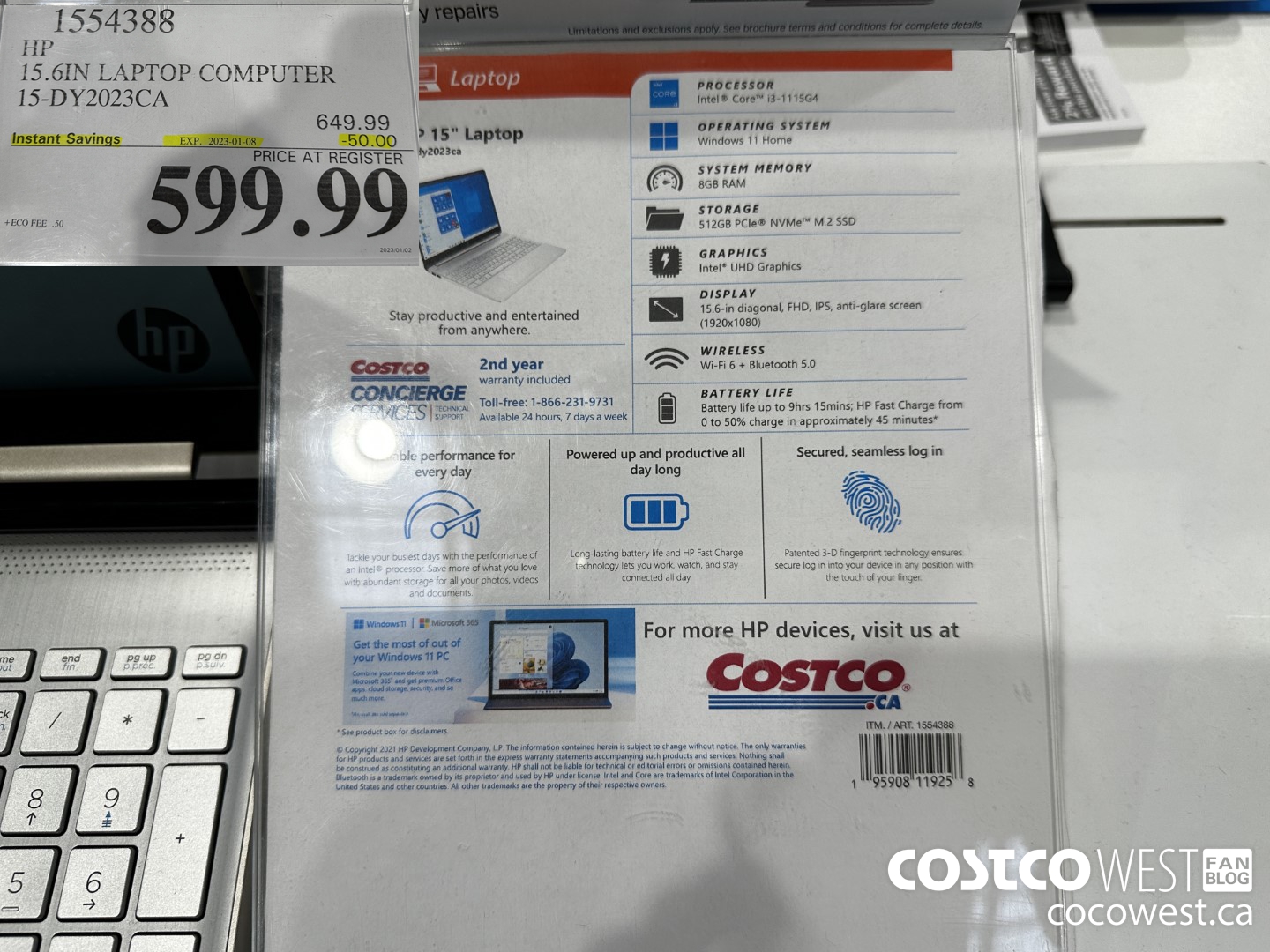 1554388 HP 15.6 IN LAPTOP COMPUTER 15-DY2023CA ($50.00 INSTANT SAVINGS EXPIRES ON 2023-01-08) $599.99