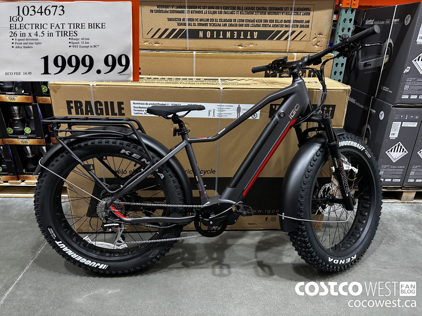 1034673 IGO ELECTRIC FAT TIRE BIKE 26 in x 4. 5 in TIRES  $1999.99