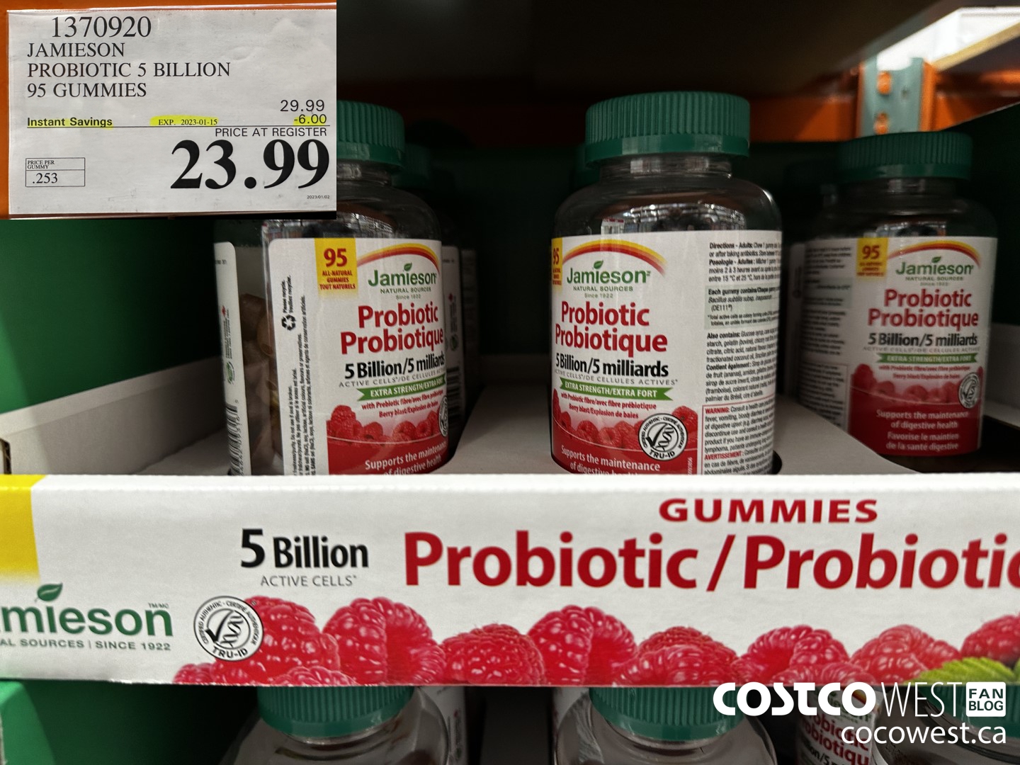 1370920 JAMIESON PROBIOTIC 5 BILLION 95 GUMMIES ($6.00 INSTANT SAVINGS EXPIRES ON 2023-01-15) $23.99