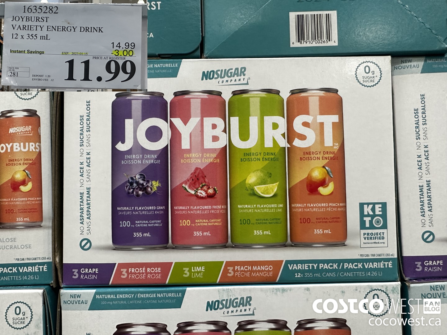 1635282 JOYBURST VARIETY ENERGY DRINK 12 X 355 ML ($3.00 INSTANT SAVINGS EXPIRES ON 2023-01-15) $11.99