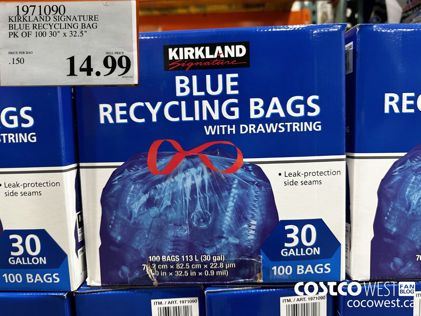 1971090 KIRKLAND SIGNATURE BLUE RECYCLING BAG PK OF 100 30