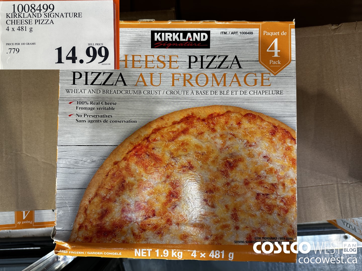 1008499 KIRKLAND SIGNATURE CHEESE PIZZA 4 x 481 g $14.99