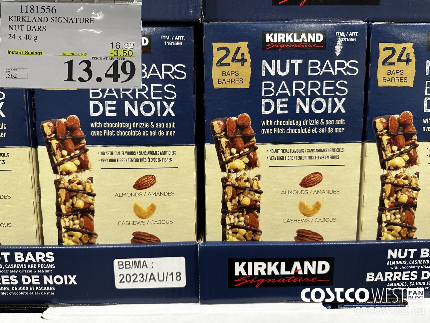 1181556 KIRKLAND SIGNATURE NUT BARS 24 X 40G ($3.50 INSTANT SAVINGS EXPIRES ON 2023-01-15) $13.49