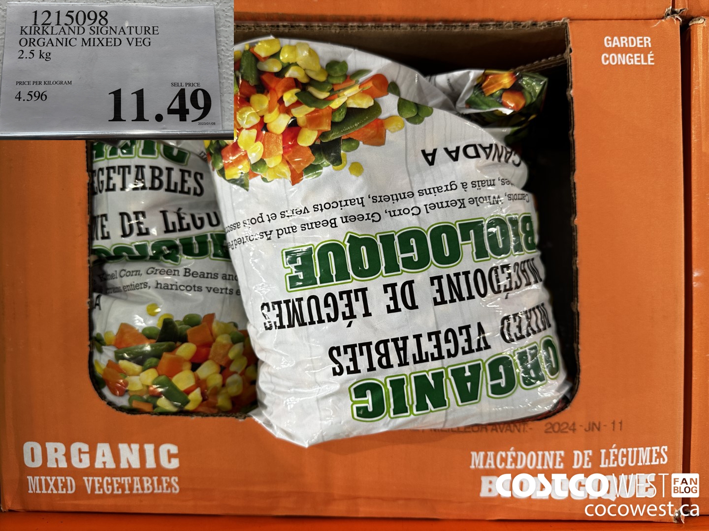 1215098 KIRKLAND SIGNATURE ORGANIC MIXED VEG 2.5 kg $11.49