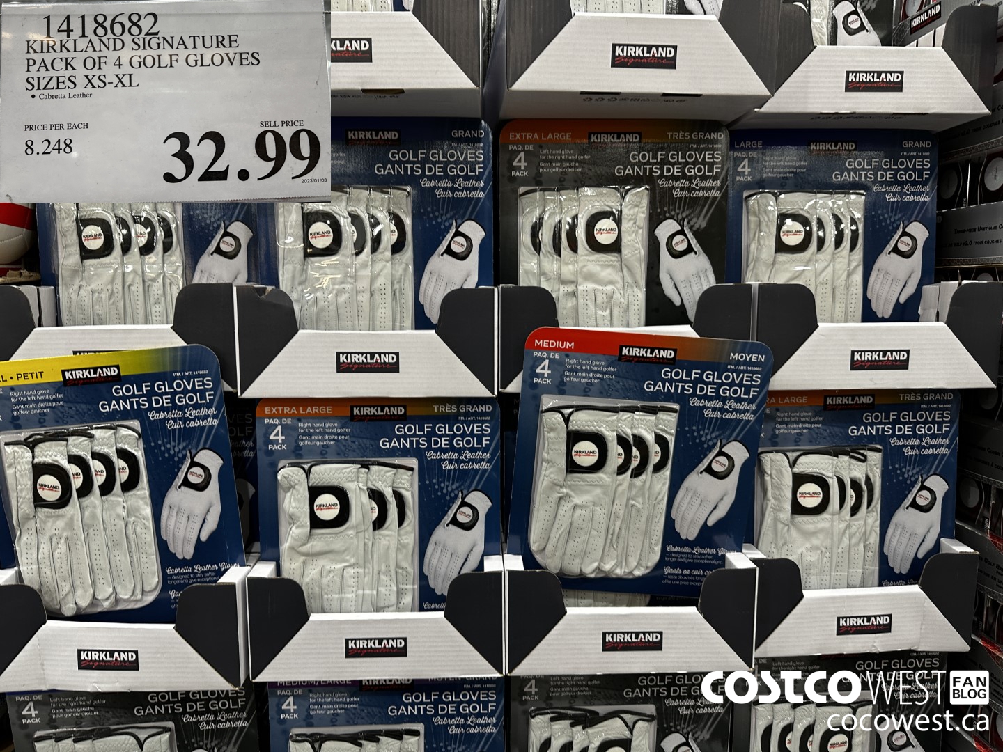 1418682 KIRKLAND SIGNATURE PACK OF 4 GOLF GLOVES SIZES XS-XL $32.99
