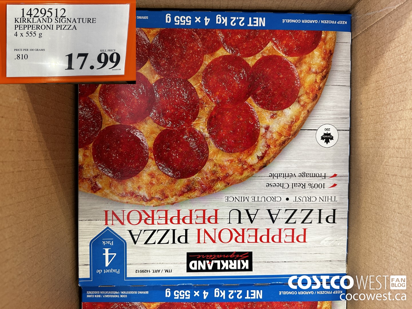 1429512 KIRKLAND SIGNATURE PEPPERONI PIZZA 4 x 555 g $17.99