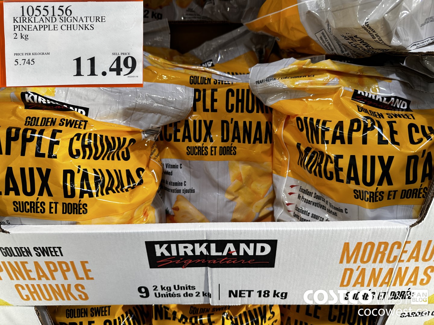 1055156 KIRKLAND SIGNATURE PINEAPPLE CHUNKS 2 kg $11.49