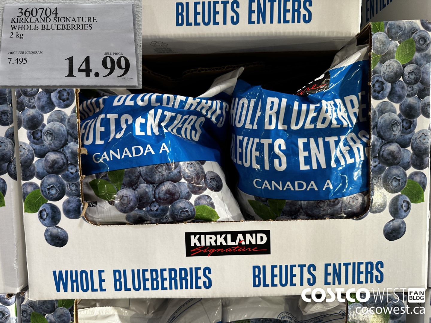 360704 KIRKLAND SIGNATURE WHOLE BLUEBERRIES 2 kg $14.99