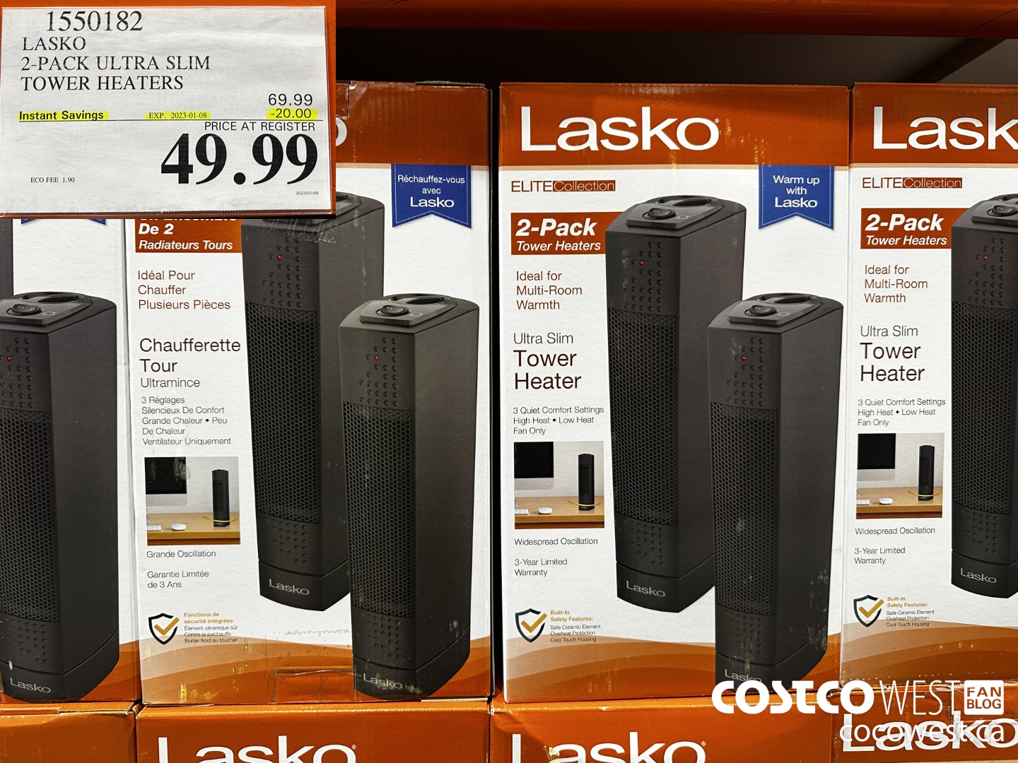 1550182 LASKO 2-PACK ULTRA SLIM TOWER HEATERS  ($20.00 INSTANT SAVINGS EXPIRES ON 2023-01-08) $49.99