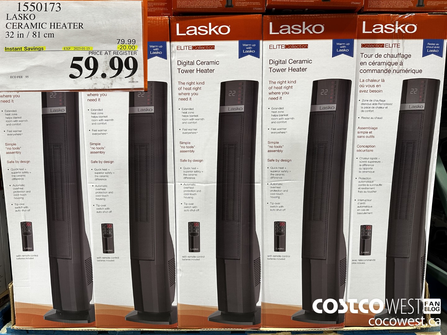 1550173 LASKO CERAMIC HEATER 32 IN / 81 CM ($20.00 INSTANT SAVINGS EXPIRES ON 2023-01-15) $59.99