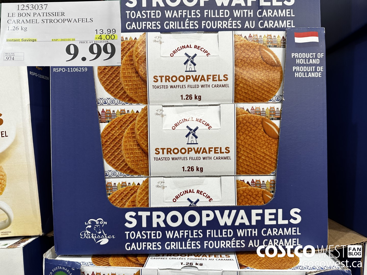 1253037 LE BON PATISSIER CARAMEL STROOPWAFELS 1.26 KG ($4.00 INSTANT SAVINGS EXPIRES ON 2023-01-10) $9.99