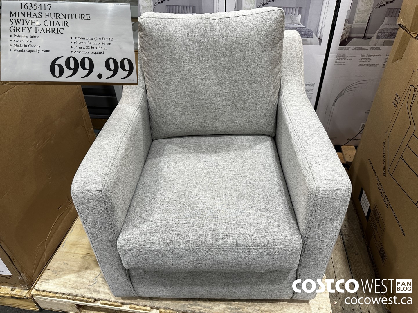 1635417 MINHAS FURNITURE SWIVEL CHAIR GREY FABRIC $699.99