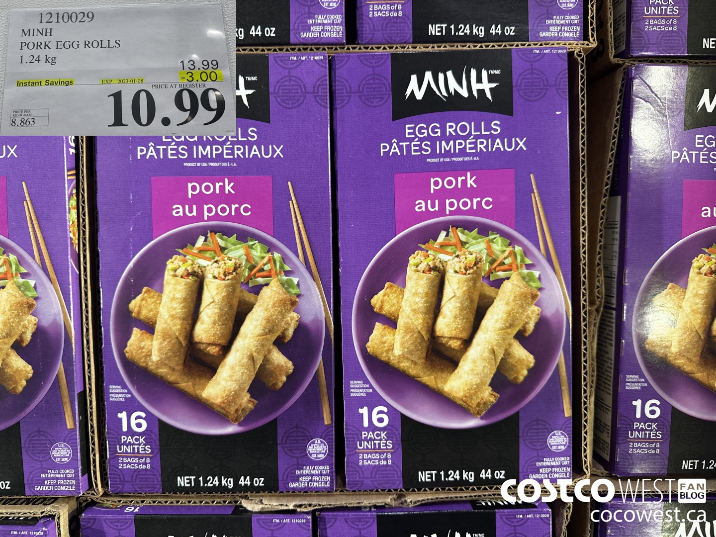 1210029 MINI PORK EGG ROLLS 1.24 kg ($3.00 INSTANT SAVINGS EXPIRES ON 2023-01-08) $10.99