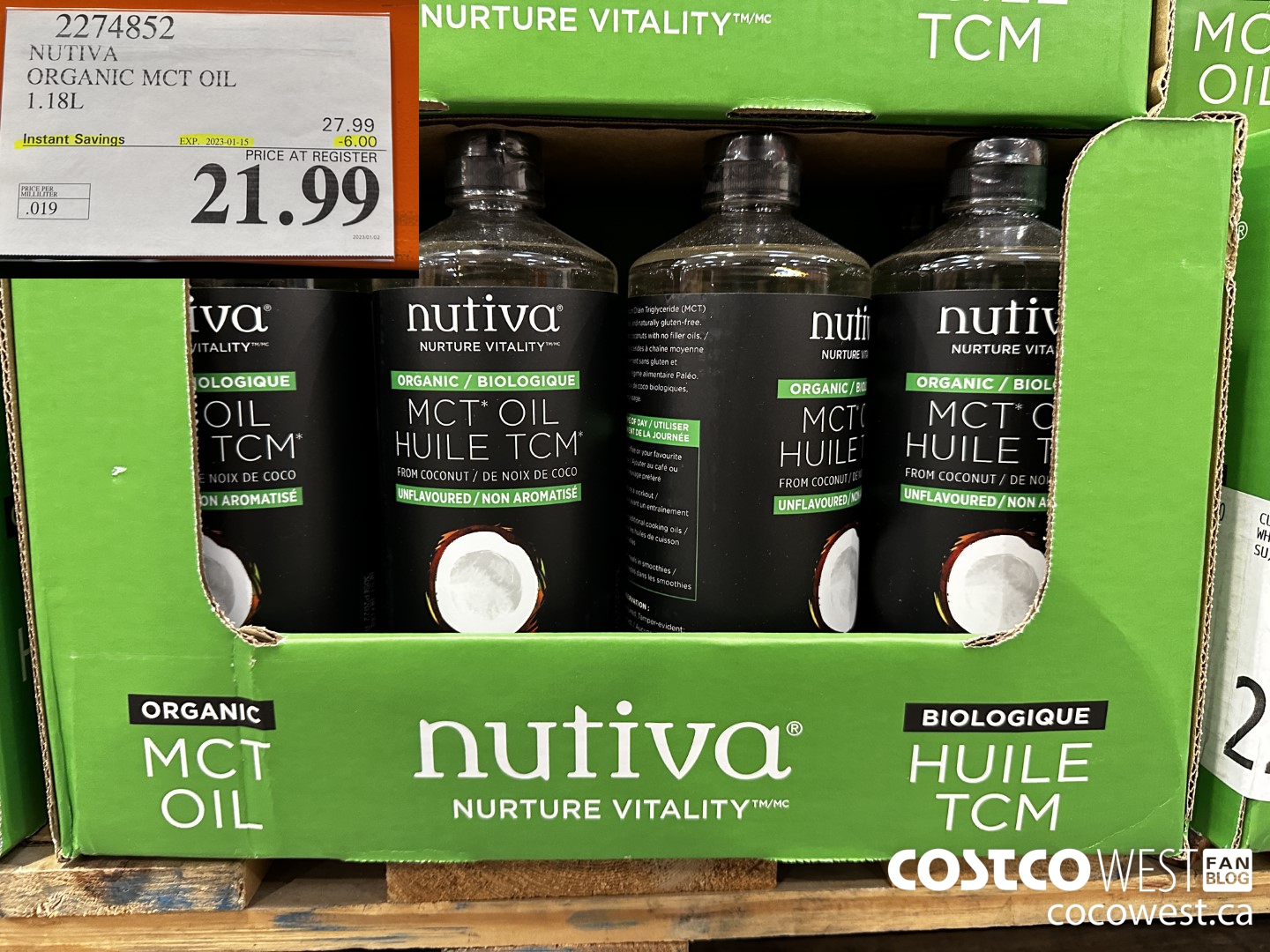 2274852 NUTIVA ORGANIC MCT OIL 1.18L ($6.00 INSTANT SAVINGS EXPIRES ON 2023-01-15) $21.99
