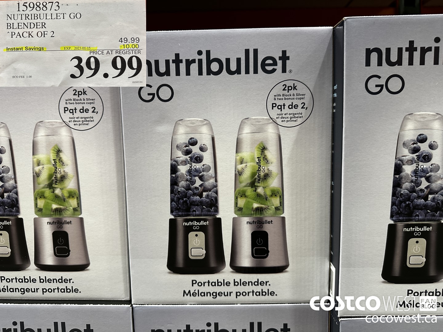 1598873 NUTRIBULLET GO BLENDER PACK OF 2 ($10.00 INSTANT SAVINGS EXPIRES ON 2023-01-15) $39.99