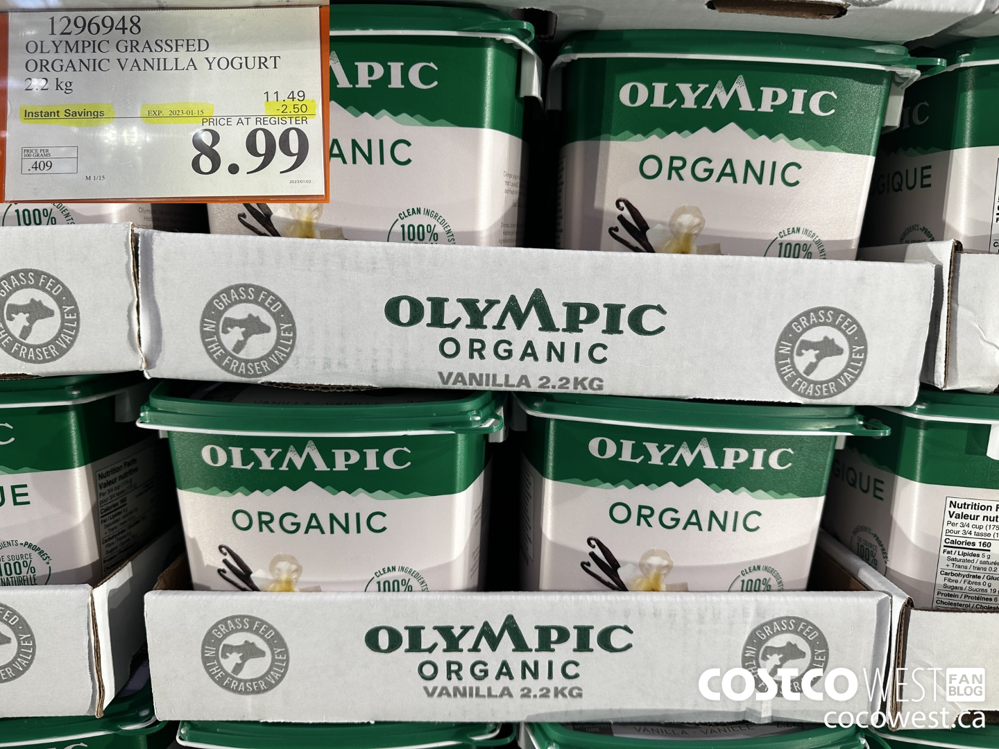 1296948 OLYMPIC ORGANIC VANILLA YOGURT 2.2KG ($2.50 INSTANT SAVINGS EXPIRES ON 2023-01-15) $8.99