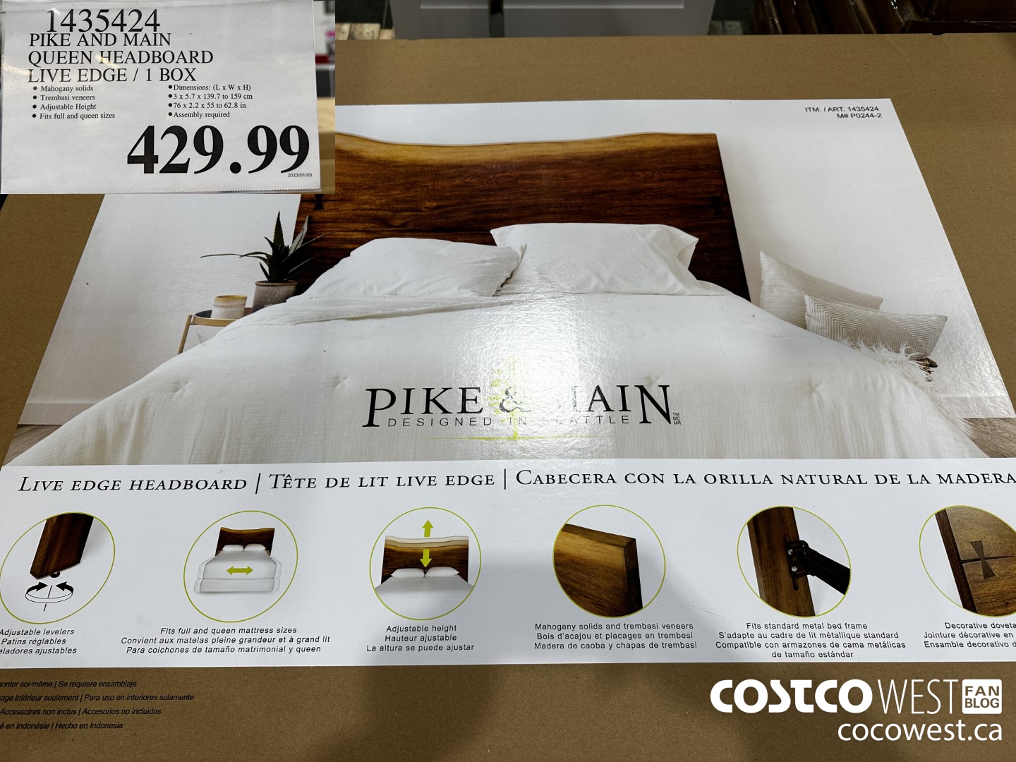 1435424 PIKE AND MAIN QUEEN HEADBOARD LIVE EDGE / 1 BOX $429.99