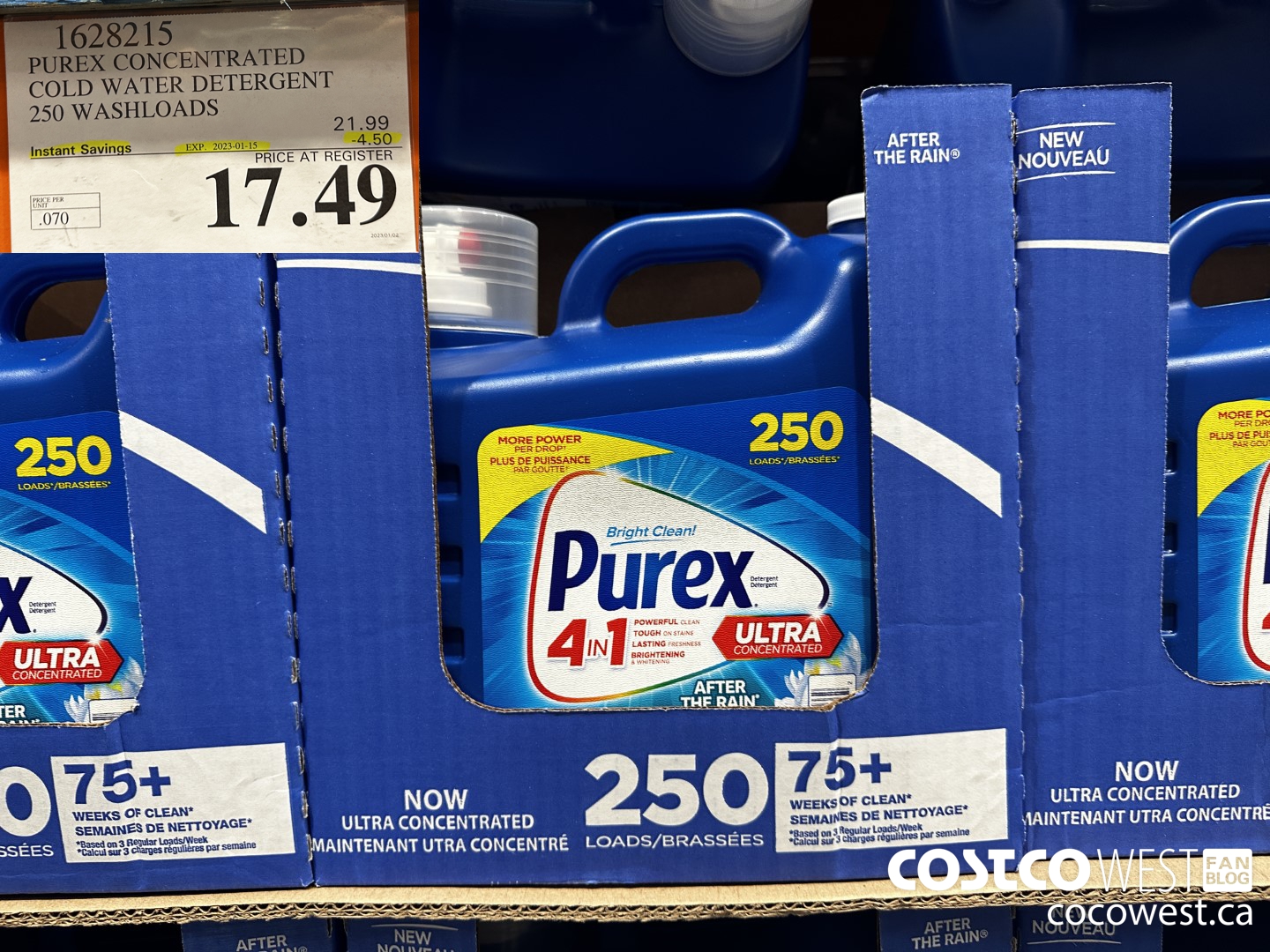 1628215 PUREX CONCENTRATED COLD WATER DETERGENT 250 WASHLOADS ($4.50 INSTANT SAVINGS EXPIRES ON 2023-01-15) $17.49