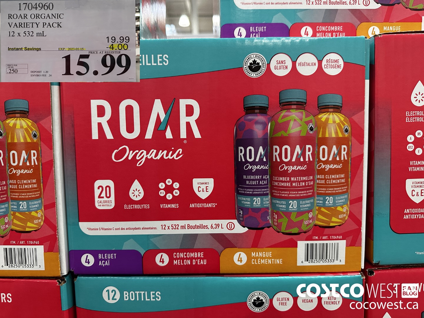 1704960 ROAR ORGANIC VARIETY PACK 12 X 532 ML ($4.00 INSTANT SAVINGS EXPIRES ON 2023-01-15) $15.99