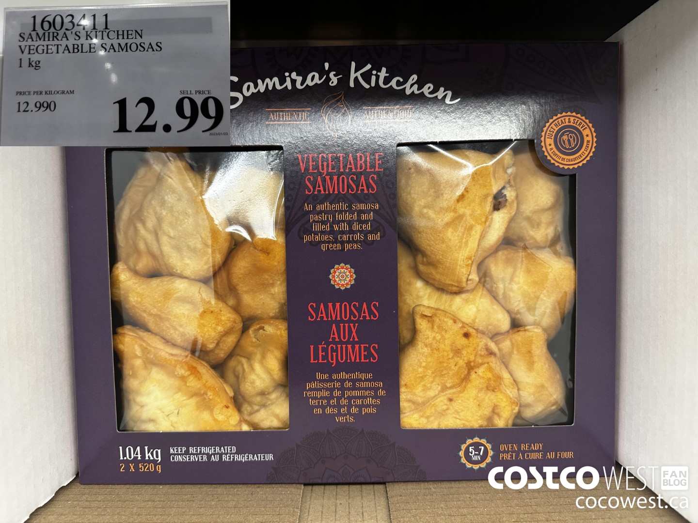 1603411 SAMIRA'S KITCHEN VEGETABLE SAMOSAS 1 KG $12.99