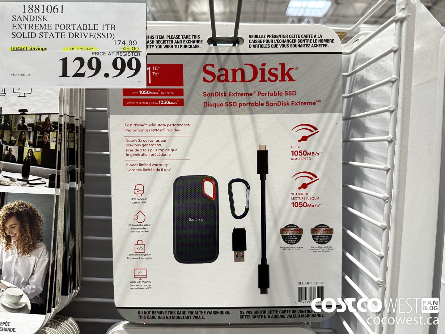 1881061 SANDISK EXTREME PORTABLE 1TB SOLID STATE DRIVE(SSD) ($45.00 INSTANT SAVINGS EXPIRES ON 2023-01-07) $129.99