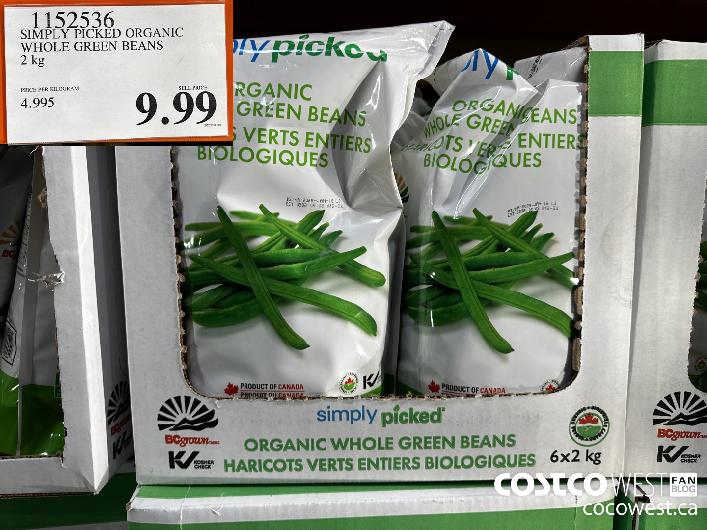 1152536 SIMPLY PICKED ORGANIC WHOLE GREEN BEANS 2KG $9.99