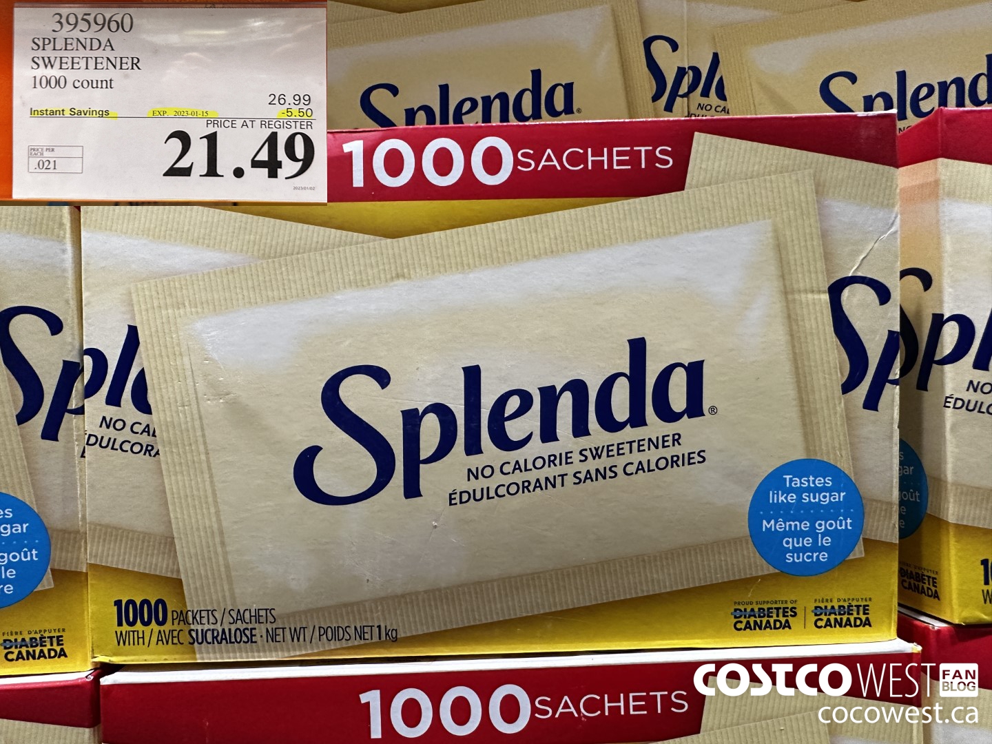 395960 SPLENDA SWEETENER 1000 PACKETS ($5.50 INSTANT SAVINGS EXPIRES ON 2023-01-15) $21.49